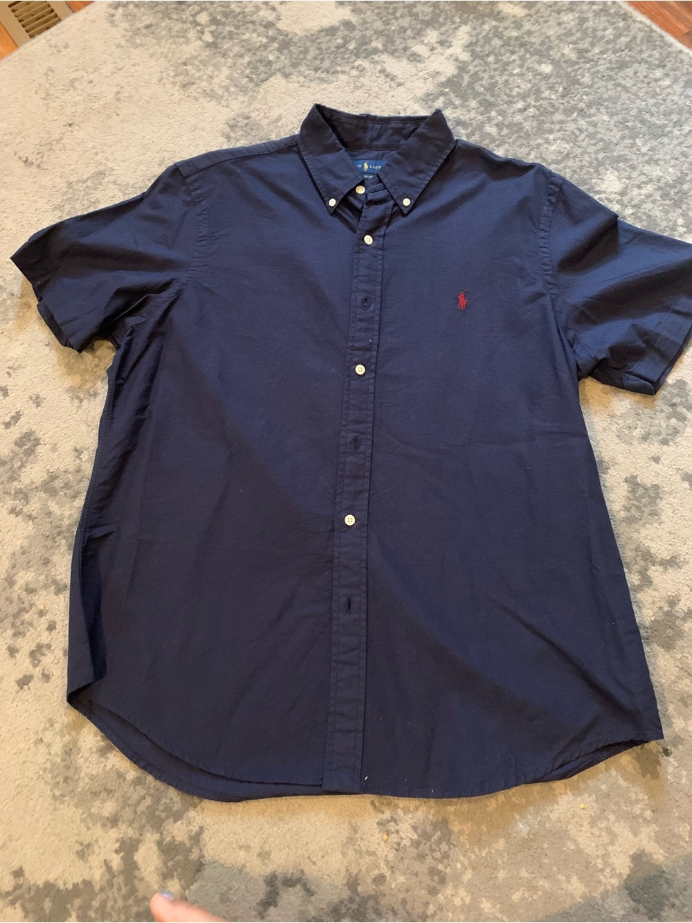 Ralph Lauren Navy Short-Sleeve Button-Down with Red Pony